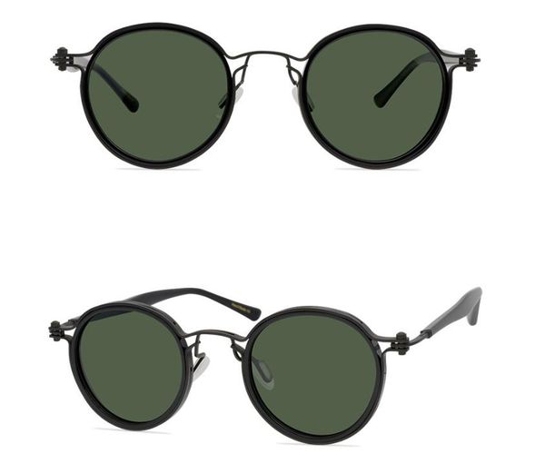 

brand sunglasses men vintage round sunglasses women sun glasses titanium frame eyewear steampunk dark green/gray lens eyeglasses with box, White;black
