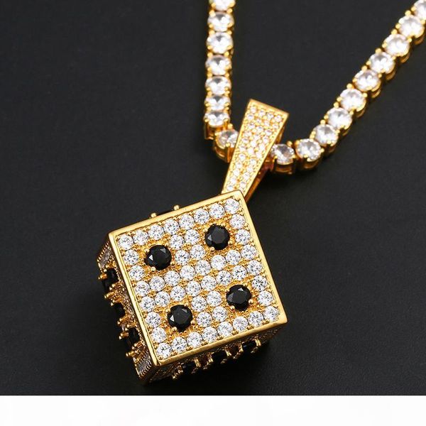 

ожерелье европы и америки hotsale золото серебро цвет полный cz dice подвеска с веревкой цепи для мужчин hot gift, Silver