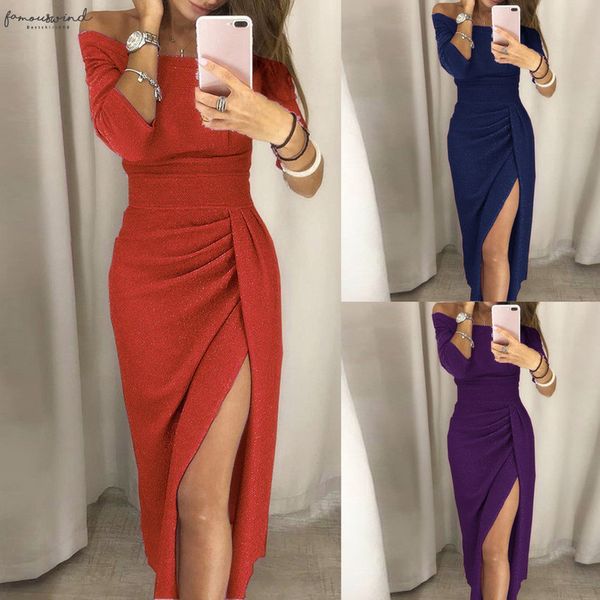 

women off shoulder high slit bodycon long sleeve dresses women vestido vestidos de fiesta robe femme casual dresses dolls women dress, Black;gray