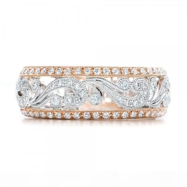 

o victoria wieck new arrival luxury jewelry 925 sterling silver &rose gold fill classical hollow flower ring pave white z wedding b, Slivery;golden