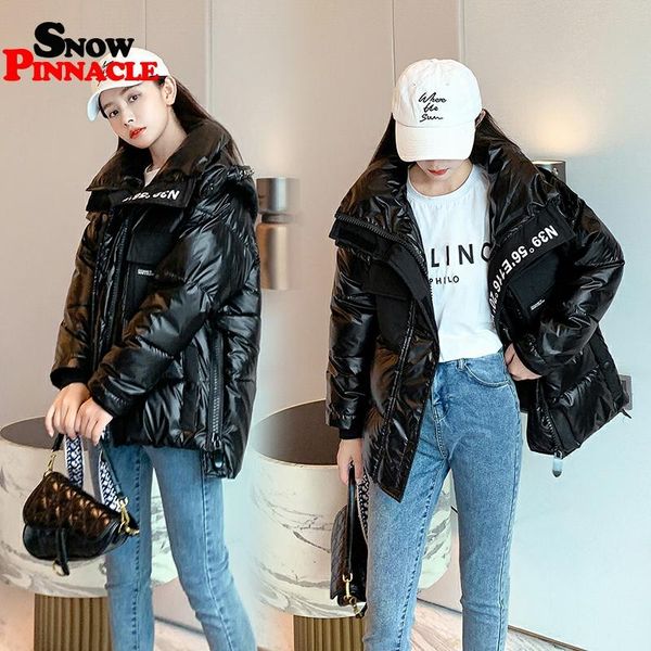 

women's winter jackets coat fashion big pocket padded parkas jacket thick warm hooded patchwork casual jackets coat for female, Black