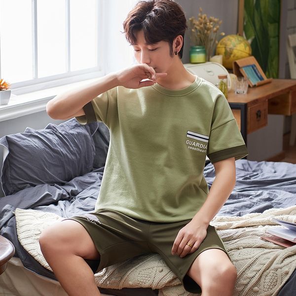 

bnvq7 new summer cotton pajamas men's short-sleeved suit large size loose young home clothes shorts and shorts middle-aged men's t, Black;brown