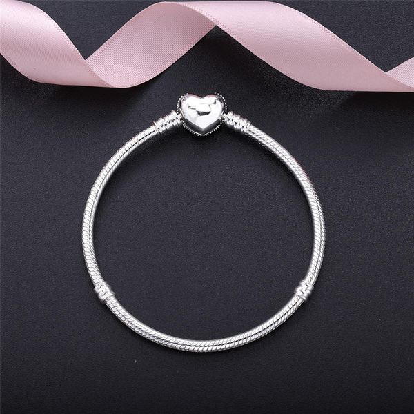

2020 designer new heart shape charm bracelet with box suitable for pandora charm european bead jewelry bracelet real female silver bracelet, Black