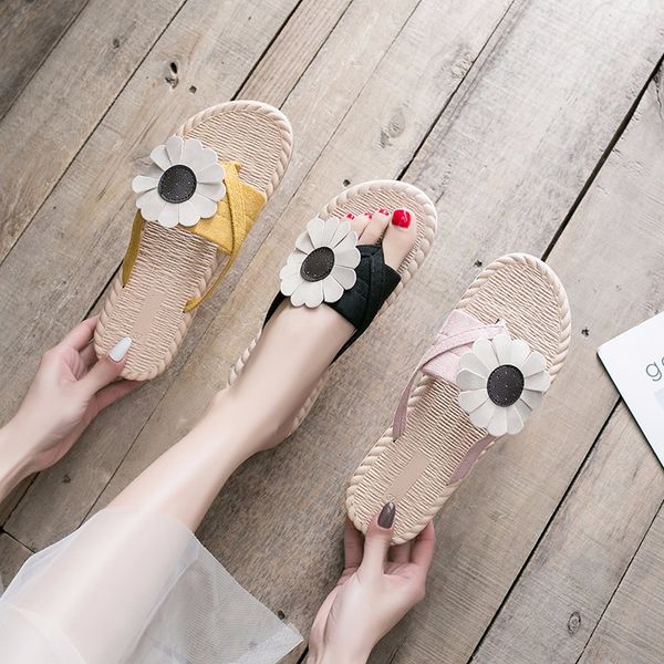 

2020 women's slipper flat flowers outdoor non-slip wear-resistant beach shoes flip flops women sandals, Black