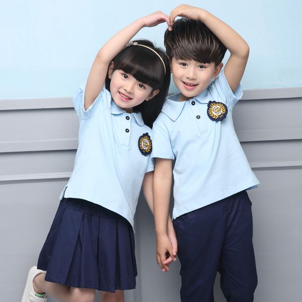 

summer children's school uniform clothing short sleeve chorus of primary school students reading british student uniforms, White