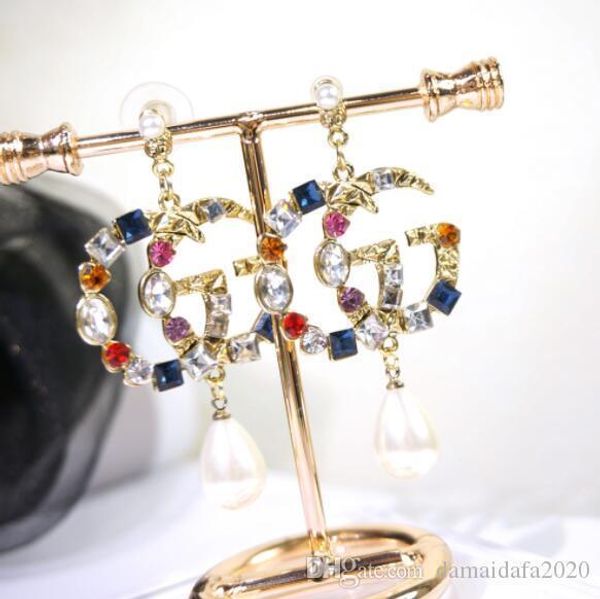 

fashion color diamond crystal pearl pendant letter female simple trend earrings ear clip jewelry accessories, Gray