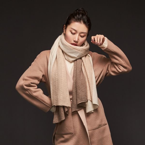 

inner shawl mongolia pure cashmere three- color matching knitted scarf women's fashion contrast color shawl scarf, Blue;gray