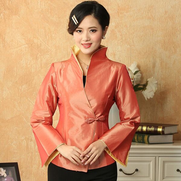 

women's jackets 2021 high fashion orange lady satin coat chinese classic elegant solid clothing jacket size m  xl xxl xxxl pf013, Black;brown