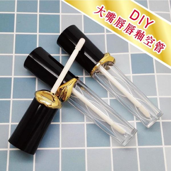

6ml 30pcs 50pcs clear empty lip gloss bottle black cap,diy plastic liquid lipstick tube,big lip shape,cosmetic makeup packing