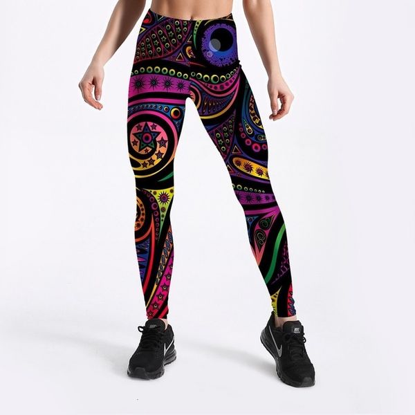 

women summer pants color totem printed black leggings plus size casual street wear high waist leggings