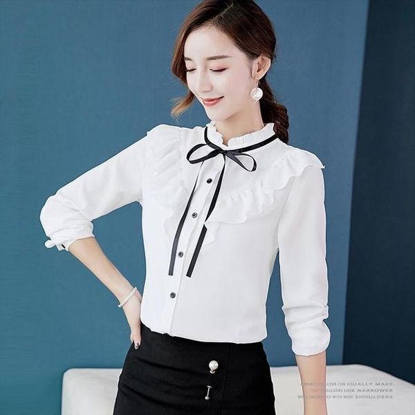

new spring autumn women fashion ladies long sleeve shirts casual chiffon blouse work wear office lady blusas femininas, White