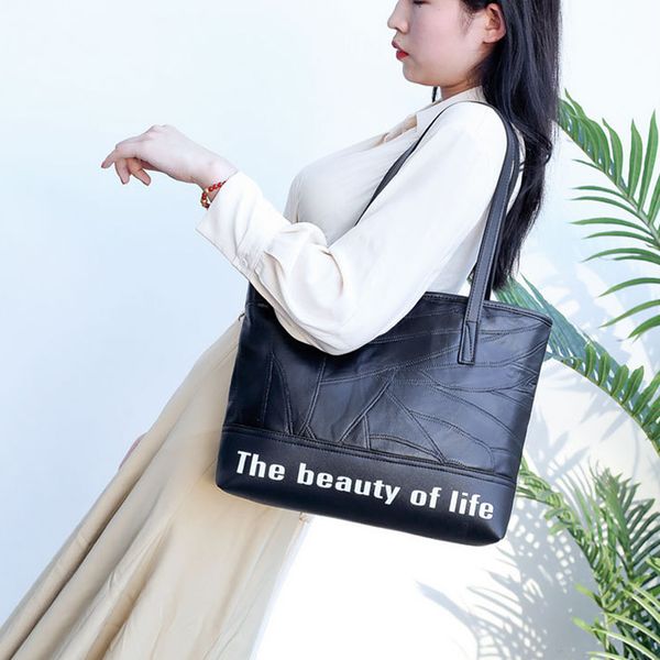 

vintage pu женщин сумки из натуральной кожи классический черный повседневная tote леди плечо сумка большой емкости