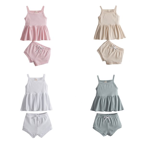 

newborn baby clothes set toddler girl vest shorts pants 2pcs summer infant casual clothing 12m 24m baby girls outfit sets, White
