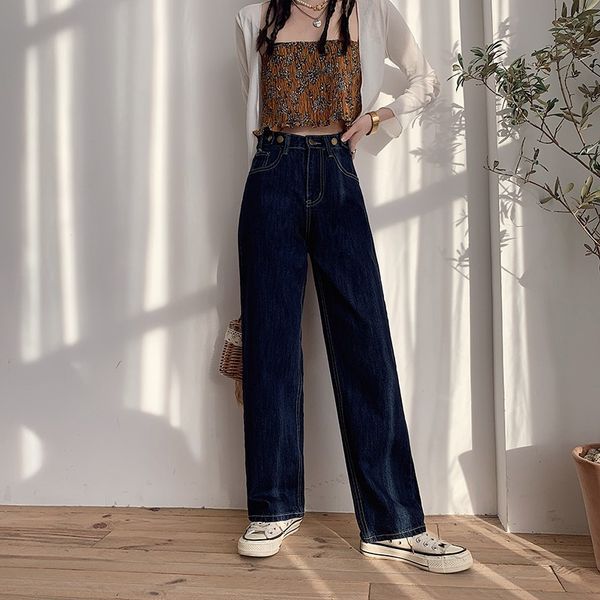 

high waisted jeans mom vintage dark blue jeans women casual autumn winter ladies trousers loose straight denim pants