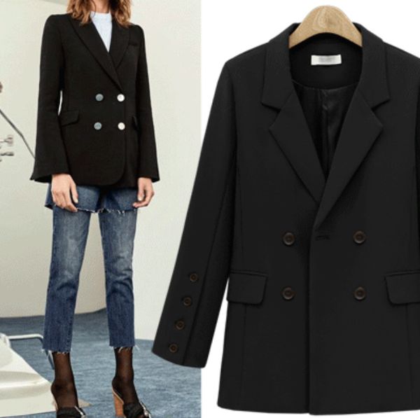 

womens blazer casual spring and autumn new loose womens coat double-breasted jackets, White;black