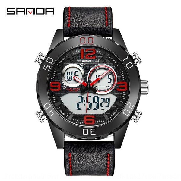 

sanda new male student electronic leather strap waterproof youth trend double electronic watch display male watch, Blue