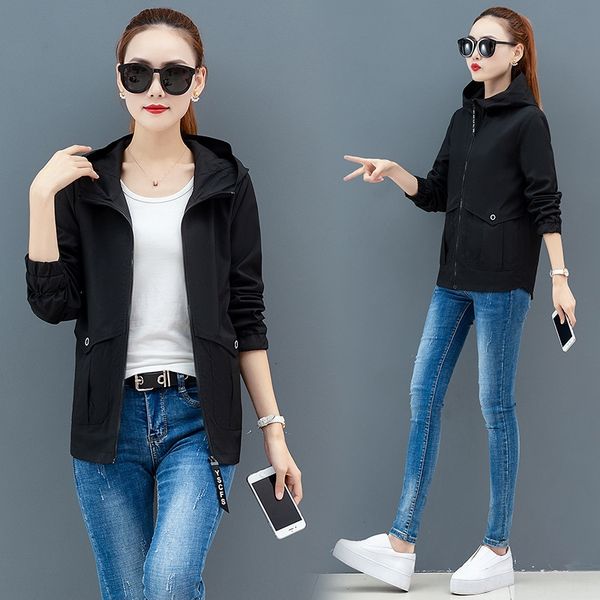 

j6frx рисунок rongchun осени случайной куртки женщины корейского стиль мода рыхлого с капюшоном ветровки пальто женской одеждой ветровка кур, Tan;black