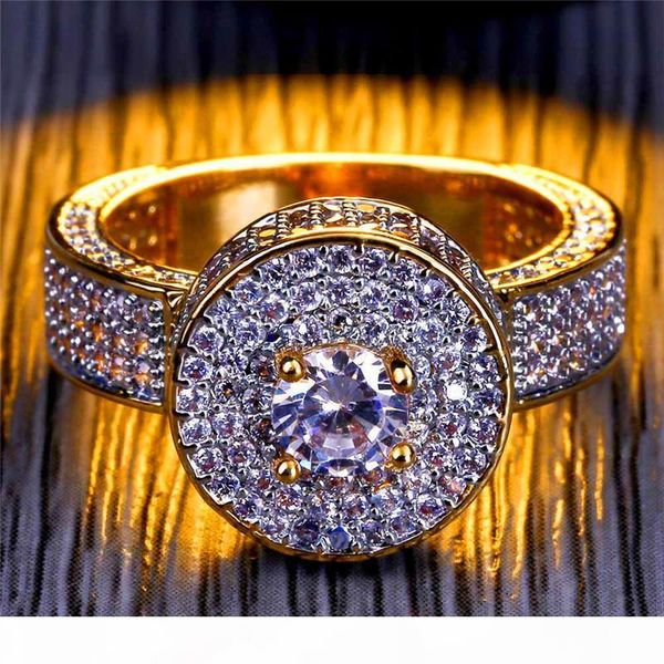 

hiphop zircon rings for mens full diamond hip hop ring 18k gold plated jewelries luxury party accessories ing, Golden;silver