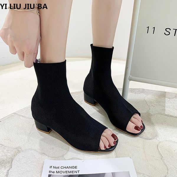 

fashion autumn women mid heels dress shoes woman peep toe slip on square heels pumps wedding party women shoes mujer zapatos, Black