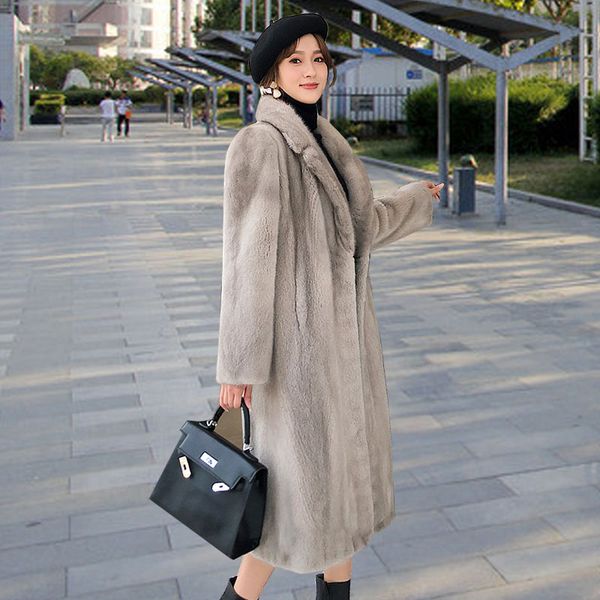 

winter faux fur coat womens fashion plus size 6xl mink fleece fake fur coats female medium-length temperament outerwear r263, Black