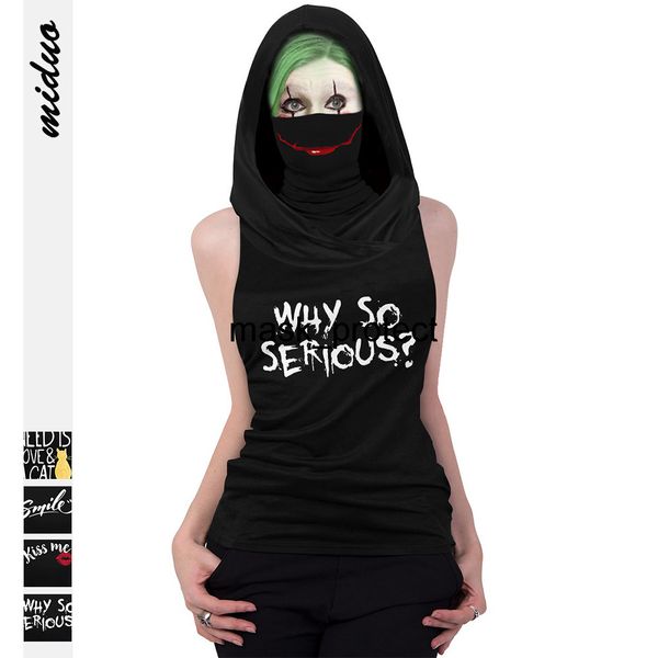 

2020 holy day english 3d digital printing women's sleeveless hooded mask outdoor dust-proof, White