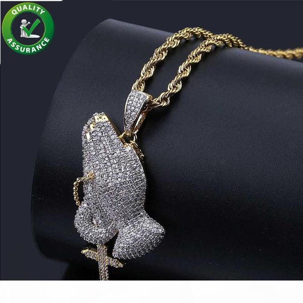 

iced out chains cross pendant designer necklace mens hip hop jewelry luxury bling rapper gold chain designer style charm prayer gesture gift, Silver