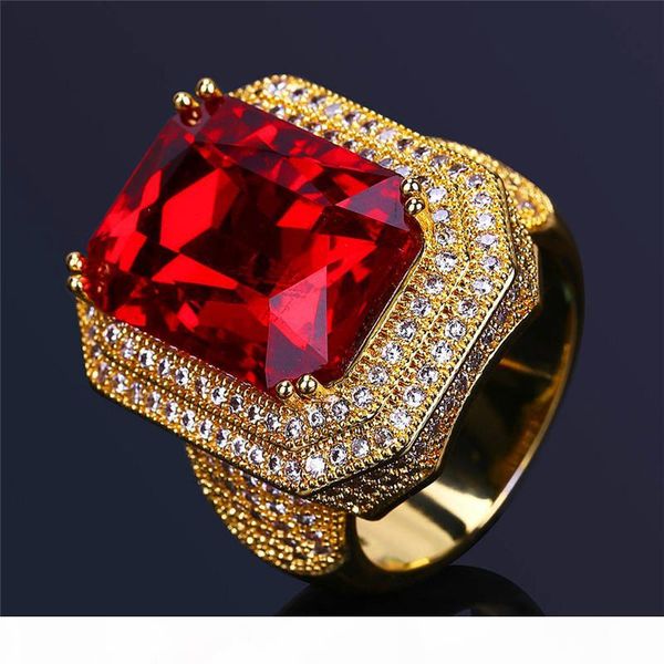 

роскошные hiphop циркон кольца для мужчин top quality real 18k позолоченный рубиновое кольцо моды льда из hip hop jewelry freeshipping, Golden;silver