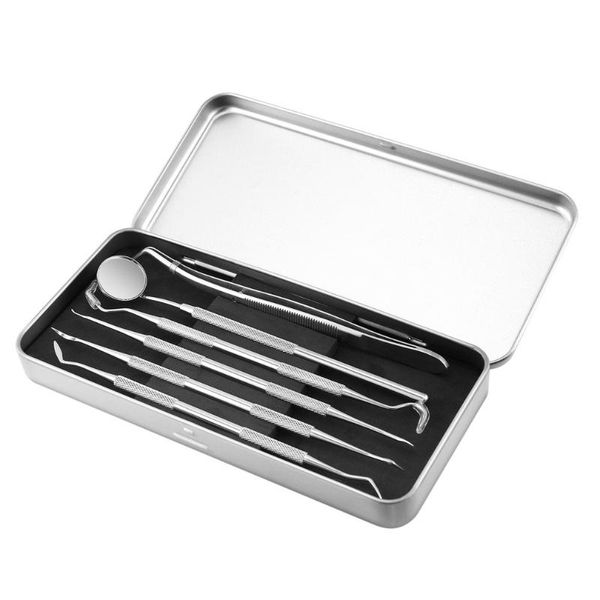 

6шт / зубы набора инструментов clean hygiene проводник probe крюк pick scaler зеркало пинцет с кожаным чехлом