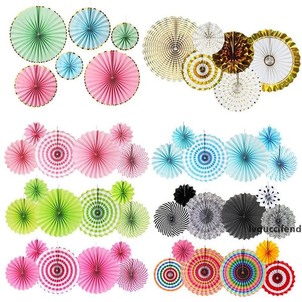 

paper fan flower round wheel paper fans purple green blue pink kids birthday party decorative fan 6pcs/set mixed size hanging paper fan