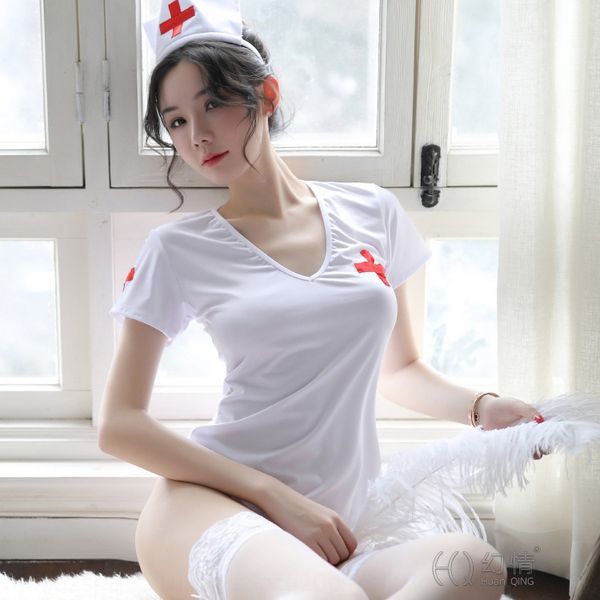 

fantasy nurse nurseunderwear nurse's clothingunderwear female hollow out nurse clothing temptation backless uniform suit, Black;white