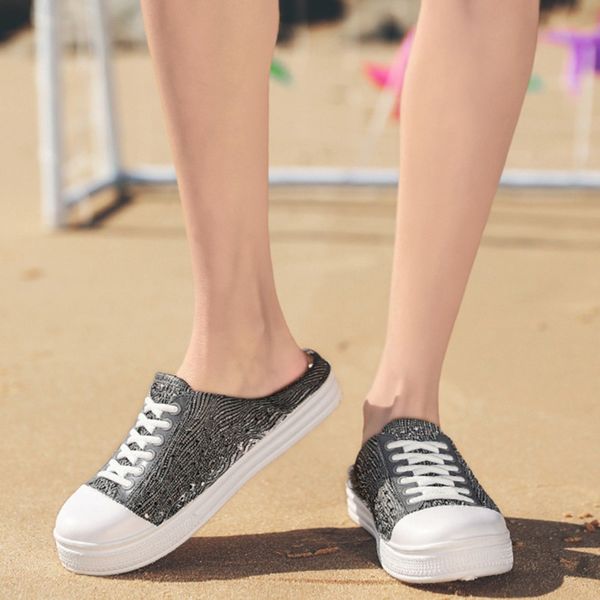 

2020 new ladies slippers summer casual striped patchwork cross tie female shoes fashionable outdoor beach slippers, Black