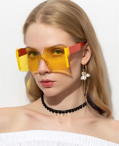 Тенденции моды Солнцезащитных очки Оптовых безрамные Интегрированные солнечных очки женщины личность Street Photo Walk Показать Приграничные очки