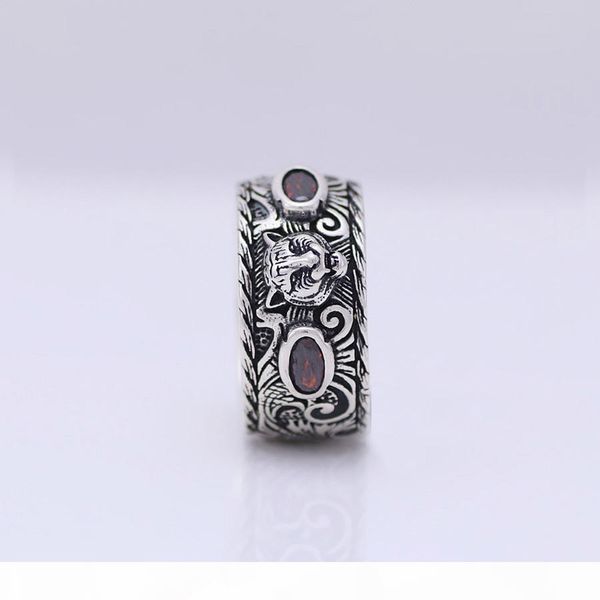 

factory wholesale s925 sterling silver ring tide ladies retro inlay tiger head ring men's punk old ring lover jewelry gift