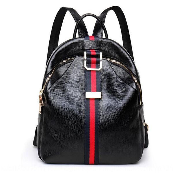 

2020 new korean style cowhide simple and elegant backpack women's leather personalized striped fashion all-match backpack women's, White