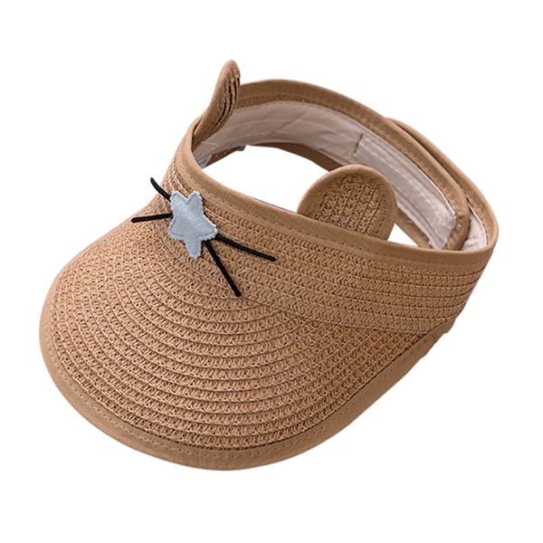 

baby hat casual baby cute empty straw hat sunscreen tourism beach outdoor children sun cap for kids, Slivery;white
