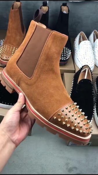

luxurious designer red bottom suede boots for men shoes ankle boots kicko style black suede calfskin elegant men's low heels boots