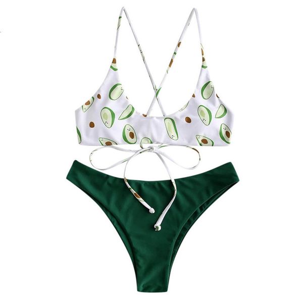 

avocado print swimsuit women low waist bikini set swimwear cross bathing suit two piece push up bathers tankini new lr1, White;black