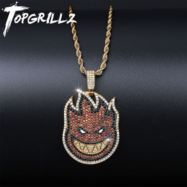 

rillz spitfire pendant necklace iced out chain gold color with tennis chain with cubic zircon men's hip hop rock jewelry cx200721, Silver