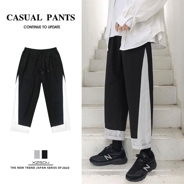 

autumn casual pants men's fashion straight pants men streetwear wild loose hip-hop drawstring trousers mens joggers track, Black