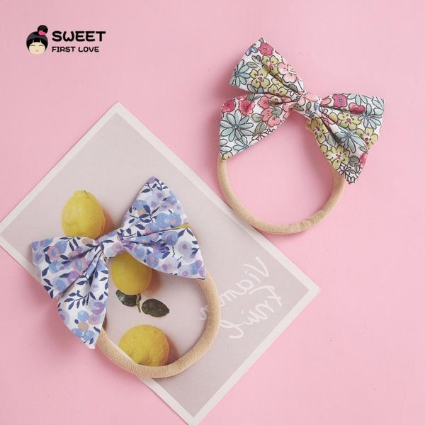 

print bow baby headband elastic nylon soft hair accessories for baby girls vintage traceless fashion florals headband for women, Slivery;white