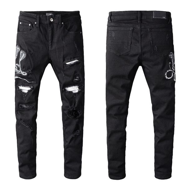

2020 new men's black trend skinny jeans leggings embroidered ragged jeans men master design men's jeans, Blue