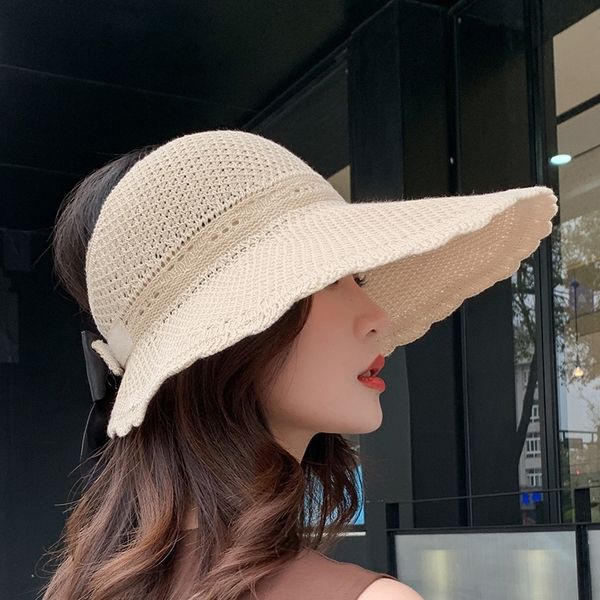 

new outdoor butterfly ladies holiday empty bow sun hat big eaves beach sun hat, Blue;gray