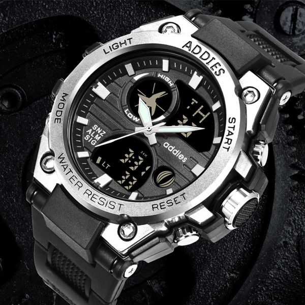 

foreign trade outdoor mens multi-function watch student waterproof electronic watch, Slivery;brown