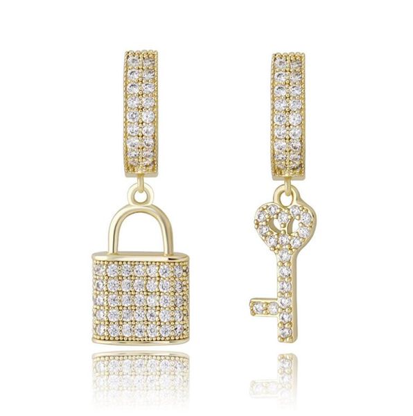 

2020 new key and lock women's earrings full of zircon plated gold hip-hop earrings fashion accessories, Silver