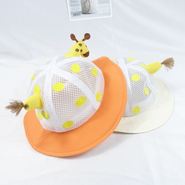 

children's cute cartoon bucket bucket net fisherman giraffe dots fisherman hat mesh breathable sun hat, Blue;gray