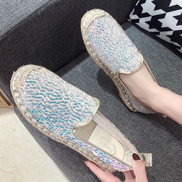 

two style embroiber air mesh fisherman shoes women loafers flower mujer pisos glitter breathable espadrilles woman flats 2020, Black