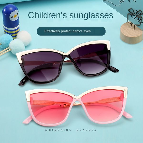 

2020 new sun fashion ins style children's sunglasses metal cat's eye children's sun glasses, Blue