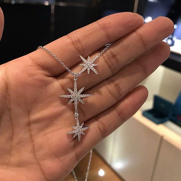 

popular fashion brand high version ap three star necklace for lady design women party wedding lovers gift luxury jewelry for bride, Silver