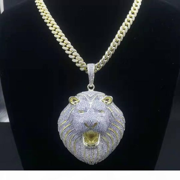

hip hop bling chains jewelry men iced out pendant luxury designer necklace mens gold chain pendants diamond cuban link rapper hiphop lion dj, Silver
