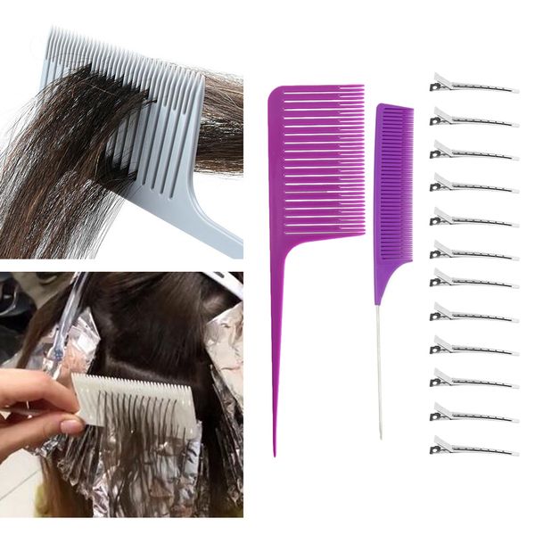 

2 pieces sectioning weave hair comb w/ styling hairclips for hairdressing, Silver